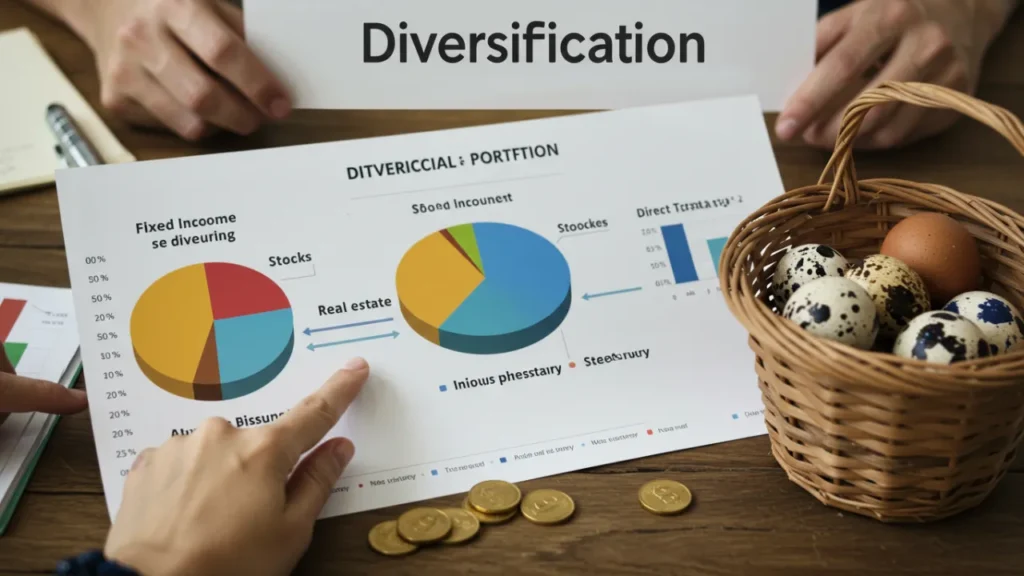 Representação visual de portfólio diversificado com diferentes classes de ativos de investimento