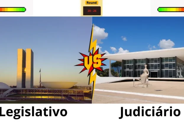 Fachadas do Congresso Nacional e do Supremo Tribunal Federal em contraposição simbolizando o conflito institucional sobre a suspensão da ação contra Ramagem